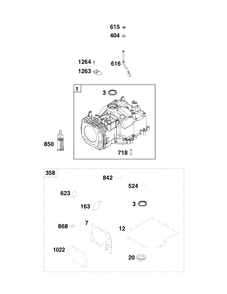 Cylinder Group Diagram and Parts List for 8P502-0134-H1  Briggs and Stratton Engine